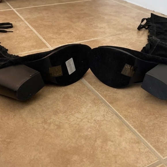 Forever 21 Lace Up Peep Toe Suade Velvet Black Boots - Picture 3 of 3